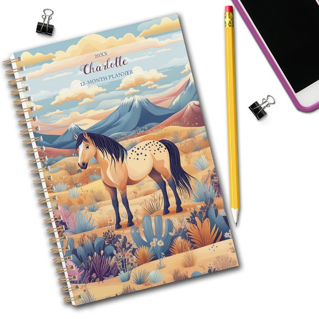 Agenda Chica de caballos Personalizado Buckskin Dun Deser (Horse Girl Personalized Buckskin Dun Desert Planner. Customize dates, personalize name.)