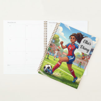 Agenda Chica de dibujos animados jugando fútbol | Persona