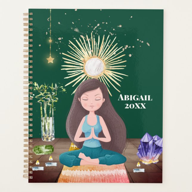 Agenda Chica de Yoga mediador Crystals Earthy Green (Anverso)