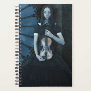 Agenda Chica gótico victoriano sostiene violín oscuro fan