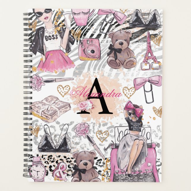 Agenda Chica Jefe Ilustracion negro de lujo rosa (Anverso)