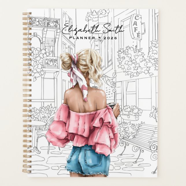 Agenda Chica joven de moda con café en París (Anverso)