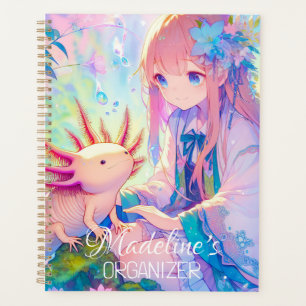 Agenda Chica Pastel Anime y un Axolotl personalizado