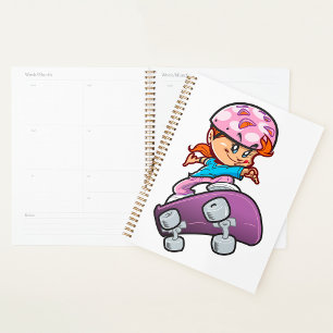 Agenda Chica Patinadora Diversión Casco Rosa Skateboard