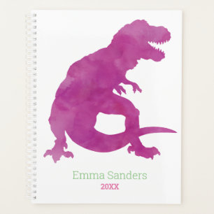 Agenda Chicas Dinosaurios Púrpura Color de Agua T-Rex Niñ