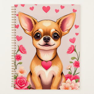 Agenda Chihuahua con Motivo de Corazón y Elementos Floral