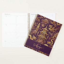 Agenda Chinoiserie victoriana personalizada Purple & Gold