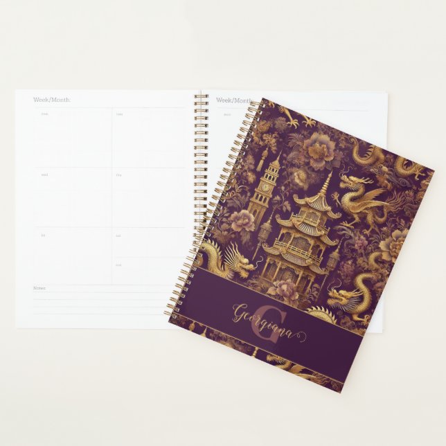 Agenda Chinoiserie victoriana personalizada Purple & Gold (Demostración)