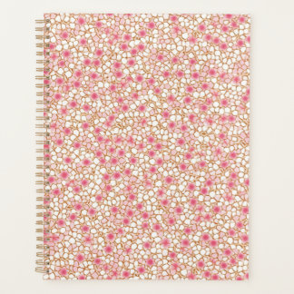 Agenda Chiyogami Planner con flores rosas y blancas