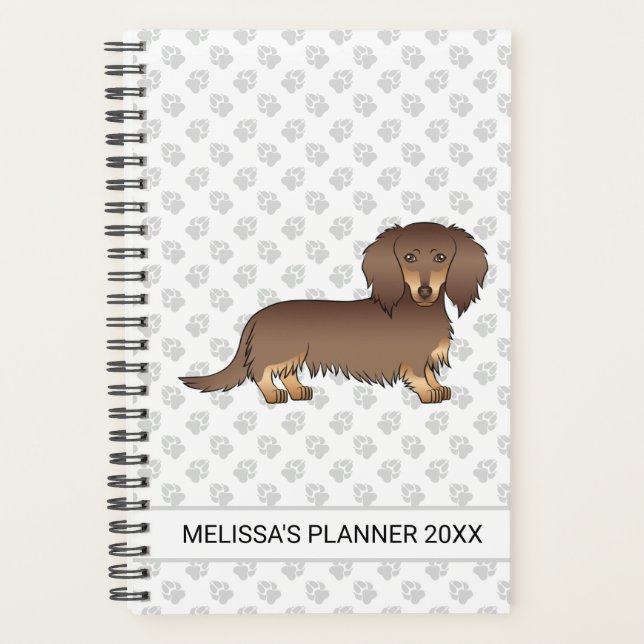 Agenda Chocolate y tan larga cabellera Perro Dachshund y  (Anverso)
