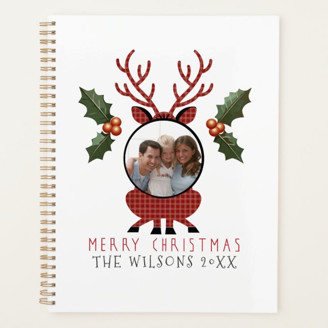 Agenda Christmas Plaid Reindeer with Personalized Photo (Anverso)