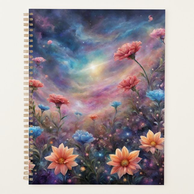 Agenda Cielo cósmico con flores de fantasía (Anverso)