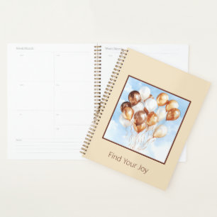Agenda Cielos Azules Crema Globos Blancos Dorados