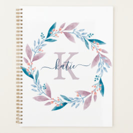 Agenda Círculo floral de acuarela de lila con monograma