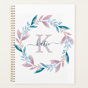 Agenda Círculo floral de acuarela de lila con monograma