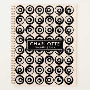 Agenda Círculos de Crema Negra Personalizados Modernos 20
