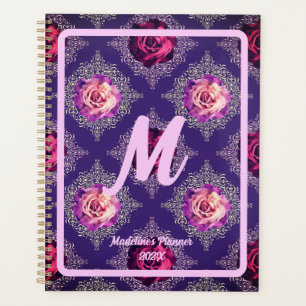 Agenda Cita Año Monograma Romántico Rosa Púrpura Amor