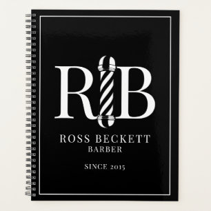 Agenda Cita de color blanco negro de barbería