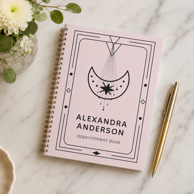 Agenda Cita de la luna creciente celestial rosa (Pink Celestial Starry Crescent Moon Appointment Planner)