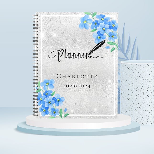 Agenda Cita de nombre floral azul plateado 2026 (Subido por el creador)