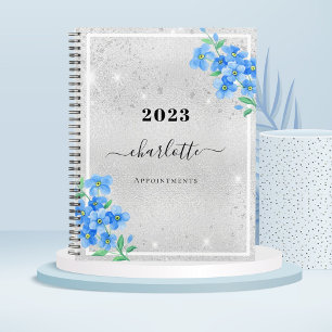 Agenda Cita de nombre floral azul plateado 2026