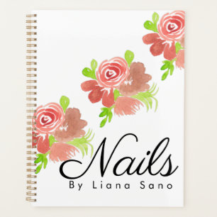 Agenda Cita de uñas florales acuarela rosa artista