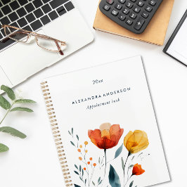 Agenda Cita de Wildflowers Naranja de Acuarela Moderna