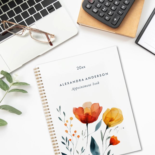 Agenda Cita de Wildflowers Naranja de Acuarela Moderna (Modern Watercolor Orange Wildflowers Appointment Planner)