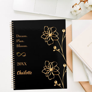 Agenda Cita motivacional floral de oro negro 2026