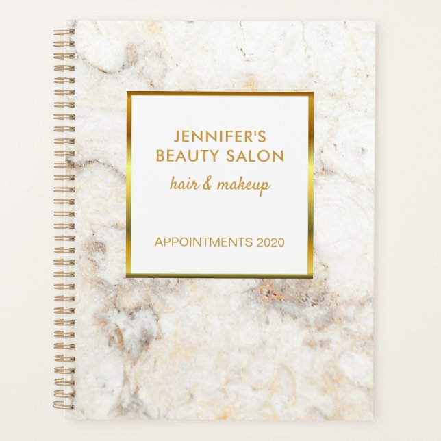 Agenda Cita profesional de mármol blanco de oro Planner (Anverso)
