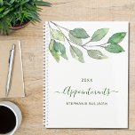 Agenda Citas personalizadas de color de agua verde<br><div class="desc">Este planificador botánico está decorado con una vegetación acuática sencilla. Personalizable fácil con tu nombre y año. Acuarela original © Michele Davies.</div>