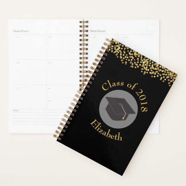 Agenda Clase Faux Gold Confetti & Graduation Cap de 20xx (Demostración)
