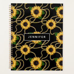 Agenda Clásico amarillo girasol elegante patrón en negro