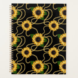 Agenda Clásico amarillo girasol elegante patrón en negro