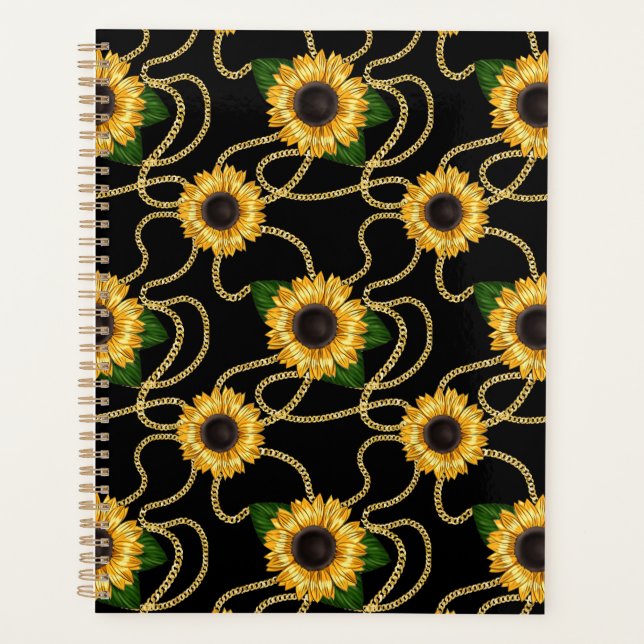 Agenda Clásico amarillo girasol elegante patrón en negro 