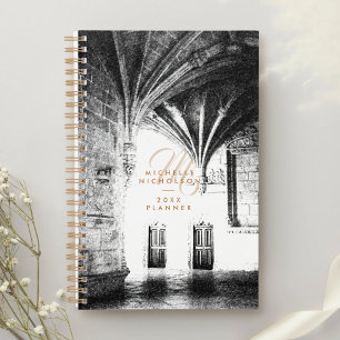 Agenda Clásico Arco Gótico Elegante Monograma Estiloso