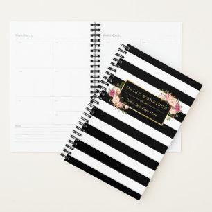 Agenda Clásico Floral Floral Giro dorado franjas blancas