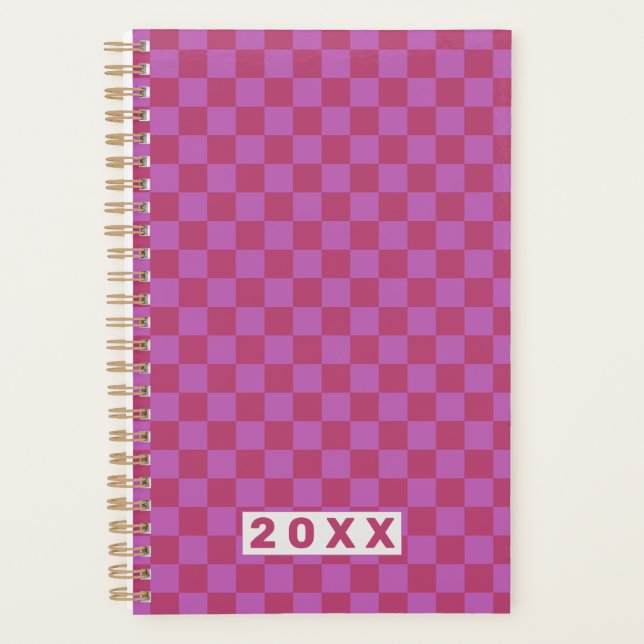Agenda Clásico Patrón de Ajedrez Rosa Ciruela (Anverso)