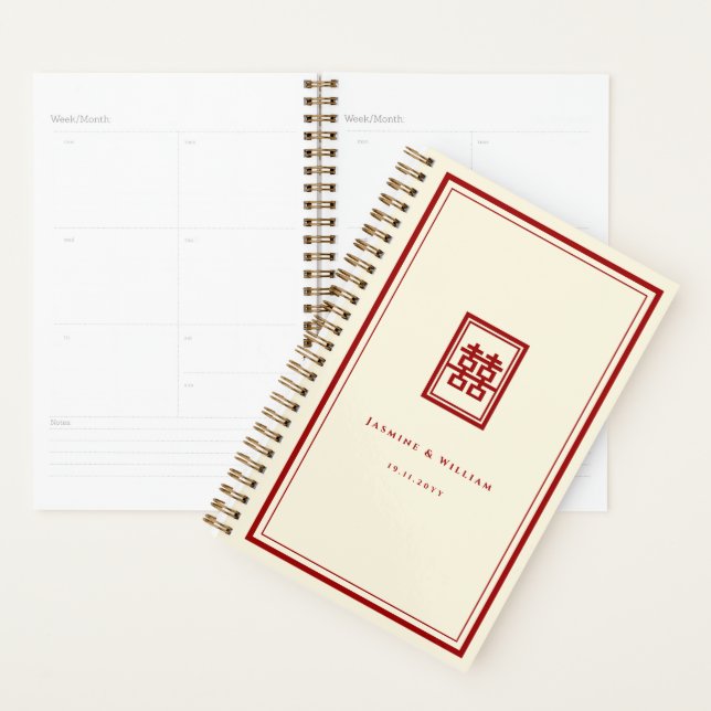 Agenda Clásico Rectángulo doble felicidad Boda chino (Demostración)