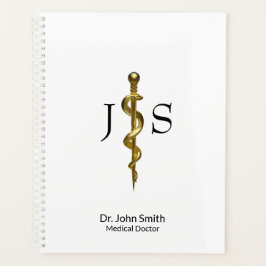 Agenda Clásico Rod de Asclepius Medical Gold sobre blanco