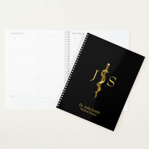 Agenda Clásico Rod de Asclepius Medical Gold sobre negro
