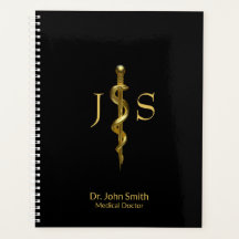 Clásico Rod de Asclepius Medical Gold sobre negro