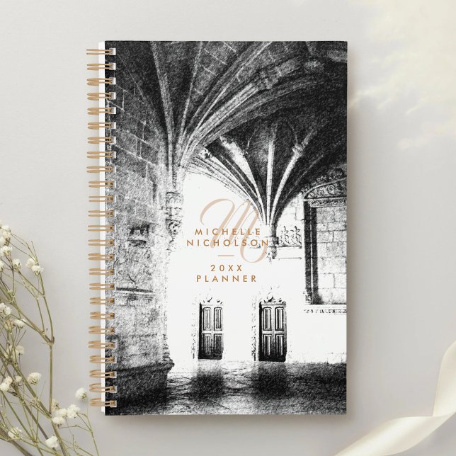 Agenda Classic Elegant Gothic Arch Stylish Monogram (Subido por el creador)