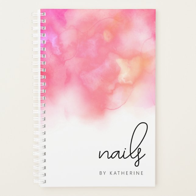 Agenda Clavos de acuarela rosa brillante y moderno (Anverso)