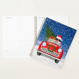 Agenda Coche Siberiano Husky Perro Conduciendo En Navidad