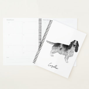 Agenda Cocker Spaniel en negro y blanco y texto personali