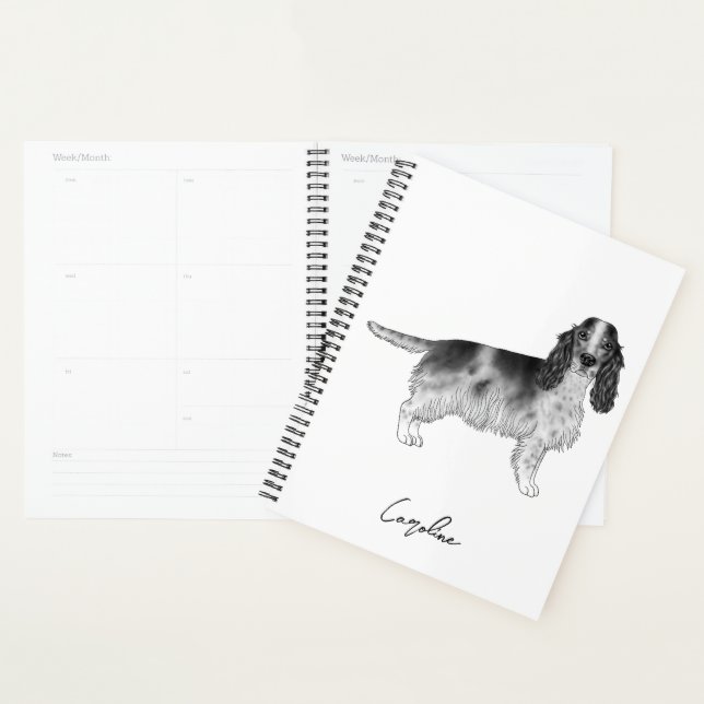 Agenda Cocker Spaniel en negro y blanco y texto personali (Demostración)