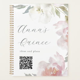 Agenda Código QR floral rosa Quinceanera personalizado