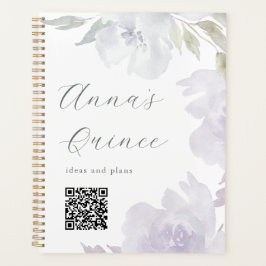 Agenda Código QR Quinceanera Purple Floral personalizado