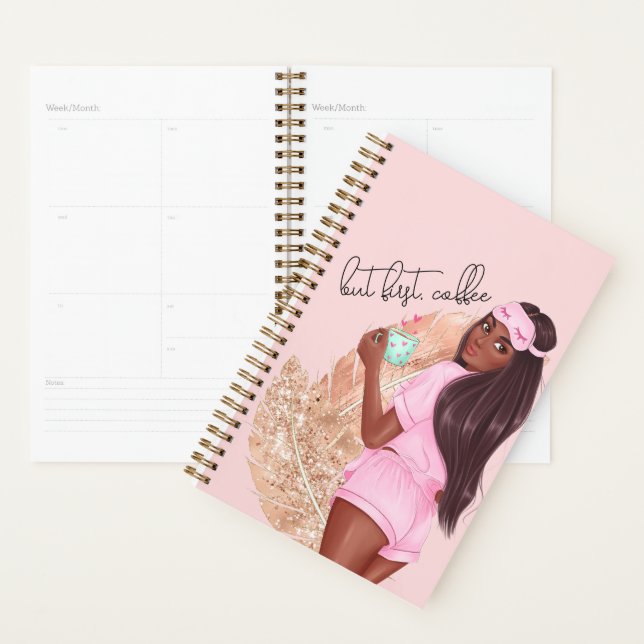 Agenda Coffee Faux Purpurina Chica Red Hair Brown Rosa (Demostración)